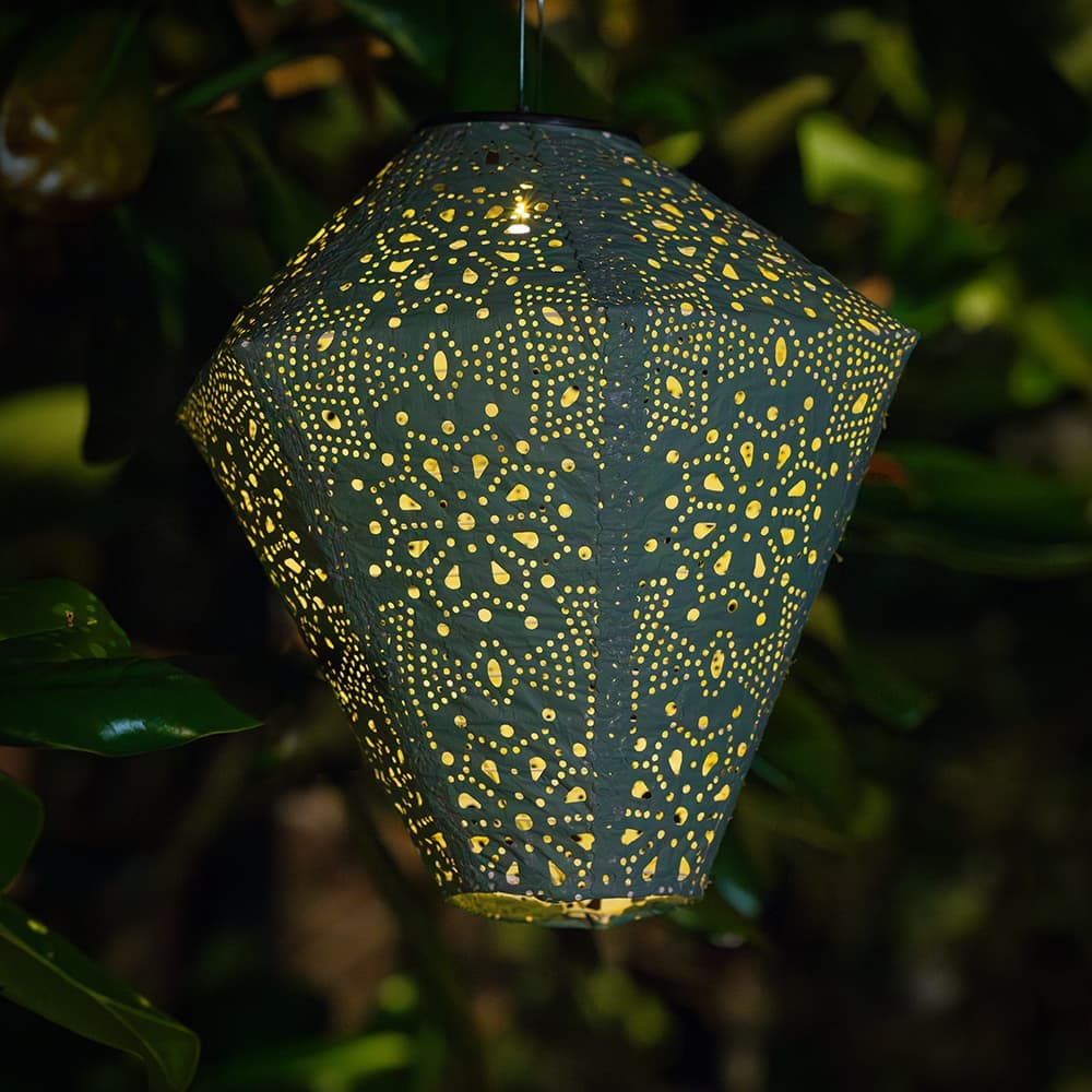 Tyvek Teal Solar Garden Lantern - Diamond view 1