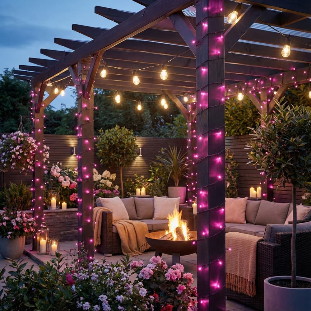 Zesty 10m Pink Solar Fairy Lights - 100 LED Outdoor String