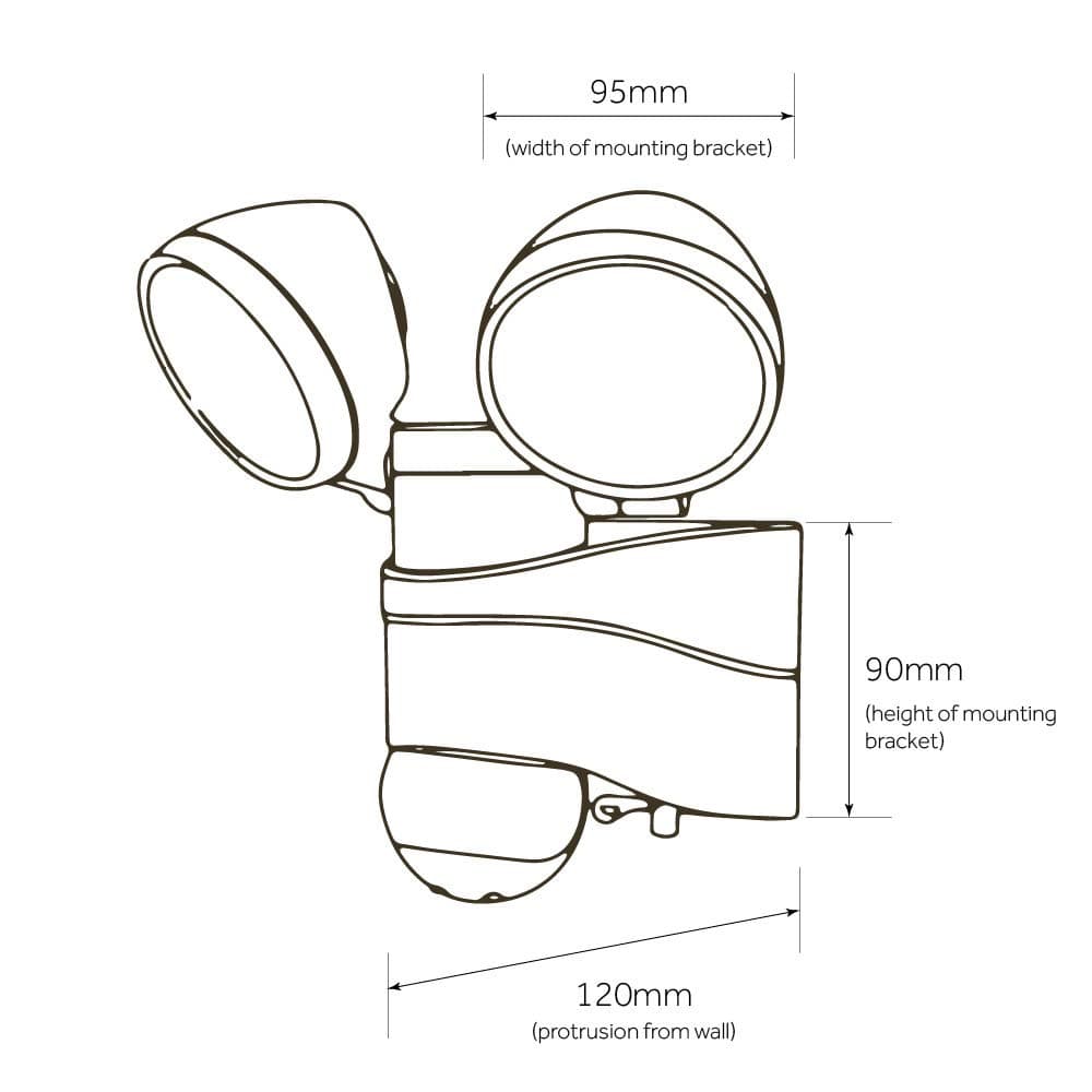 Shield Twin Solar PIR Light dimensions