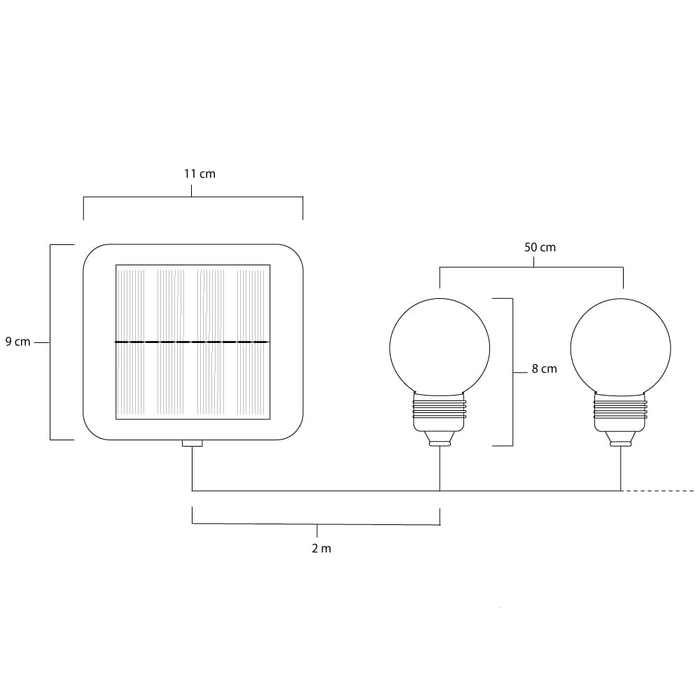 Elan Solar Festoon Lights - 20 LEDs dimensions