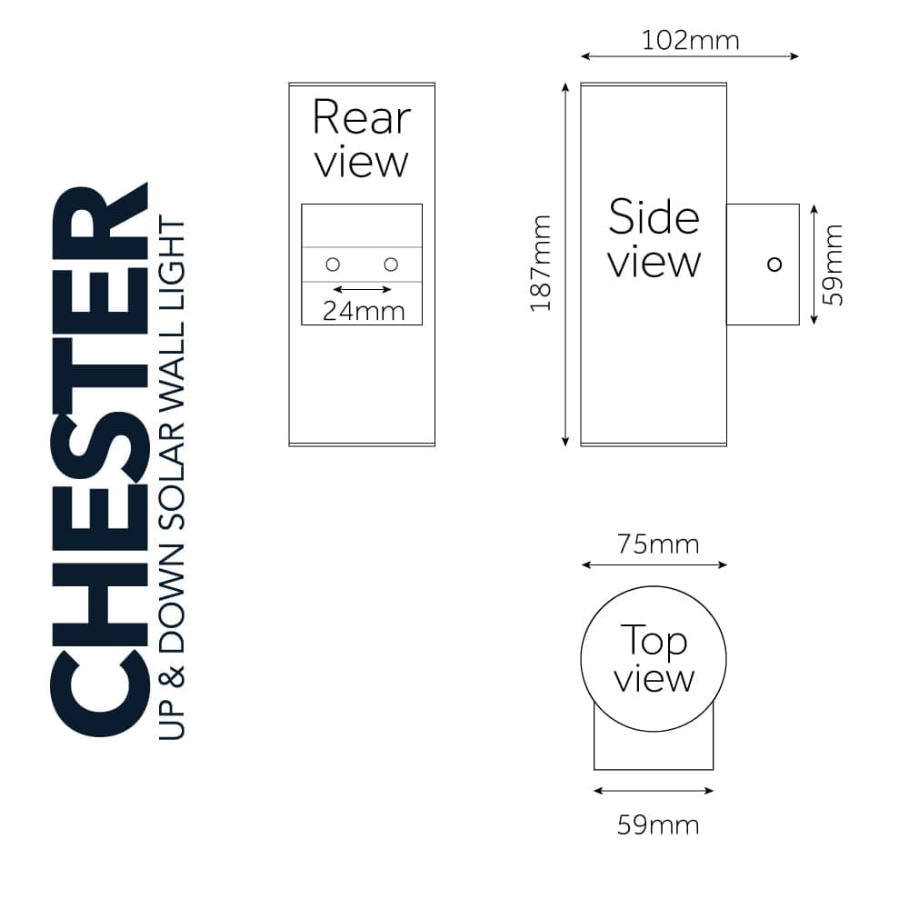 Chester Up & Down Solar Wall Light dimensions